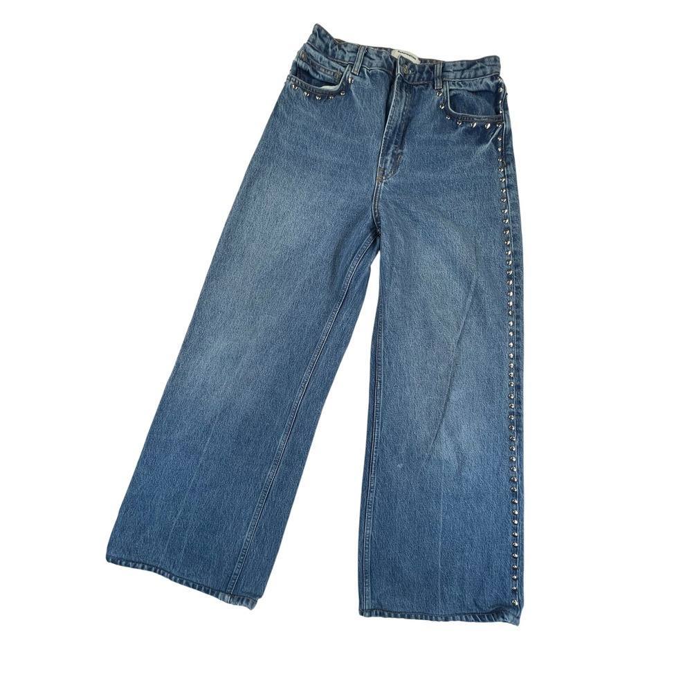 Reformation Studded Wide Leg Jeans 29 Blue Denim High Rise Western Boho SEO